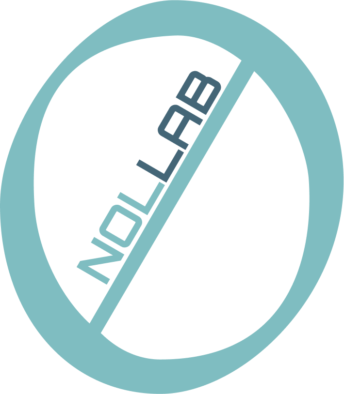NOLLAB's logo, a light blue-grey zero with a slash through it and the word NOLLAB written following the slash